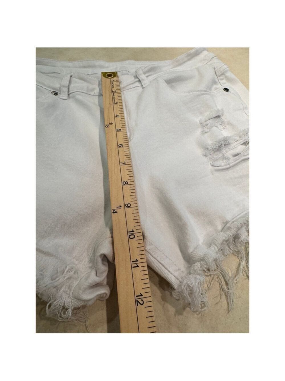 High Rise White Denim Jean Shorts Y2K - Picture 3 of 4